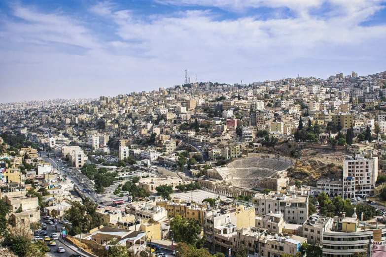 a view of a city from the top of a hill, pexels contest winner, dau-al-set, lebanon kirsten dunst, random background scene, faded worn, festivals
