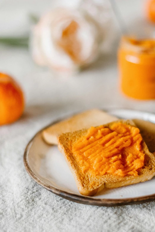 a close up of a plate of food on a table, orange body, brood spreading, mason, full product shot