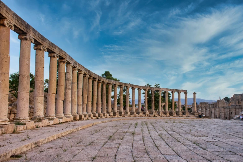 the ruins of the ancient roman city of jeras, inspired by Edwin Georgi, pexels contest winner, neoclassicism, square, pink, damascus, arcs