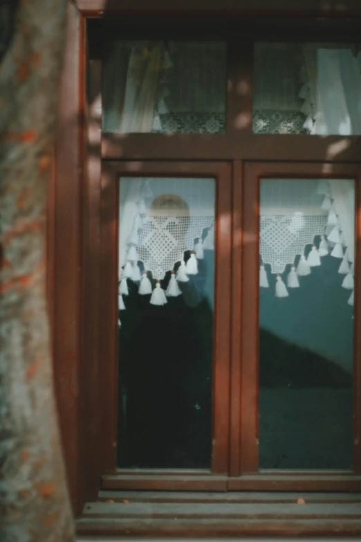 a cat that is sitting in front of a window, a picture, unsplash, symbolism, traditional romanian clothing, in doors, wedding, cinestill 800t 50mm eastmancolor