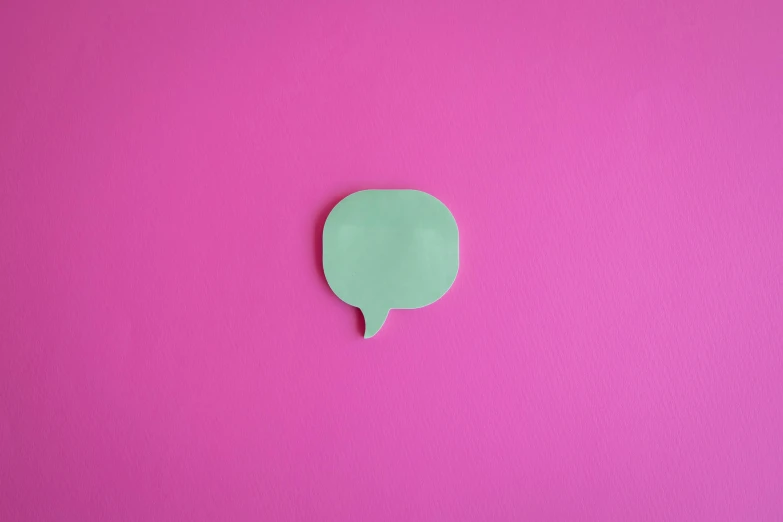 a green speech bubble on a pink background, by Julian Allen, trending on pexels, postminimalism, 2 8 mm, blueish, decoration, flat