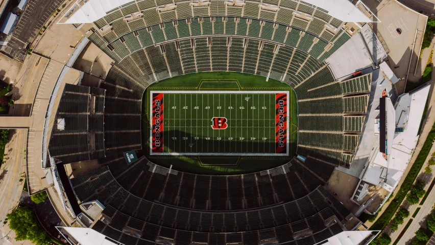 an aerial view of a football stadium, a digital rendering, by Carey Morris, unsplash contest winner, boston, black steel with red trim, view from inside, 2 5 6 x 2 5 6 pixels