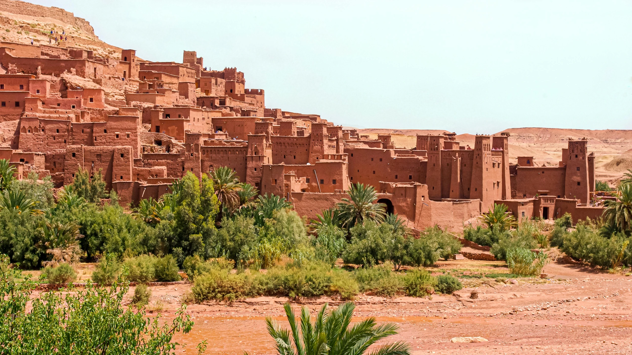 a small village in the middle of a desert, pexels contest winner, les nabis, mud and brick houses, red castle in background, lush oasis, profile image