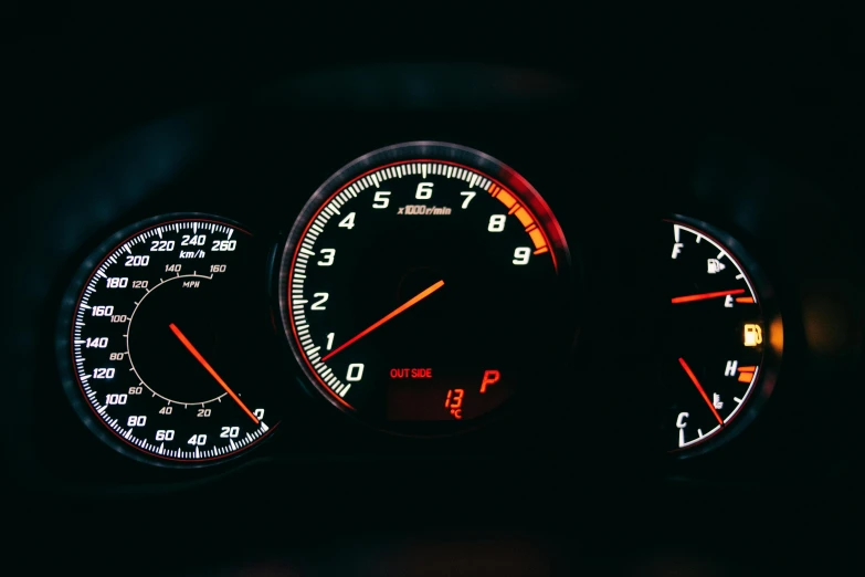 a close up of a speedometer in a car, unsplash, bright glowing instruments, “hyper realistic, sportscar, full width