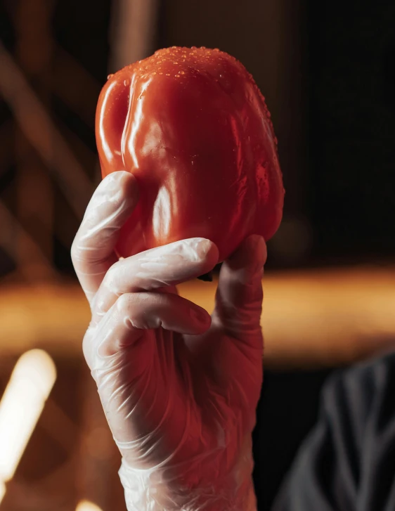 a close up of a person holding a red pepper, inspired by Hans Bellmer, unsplash, carved soap, sausage, lgbtq, thumbnail