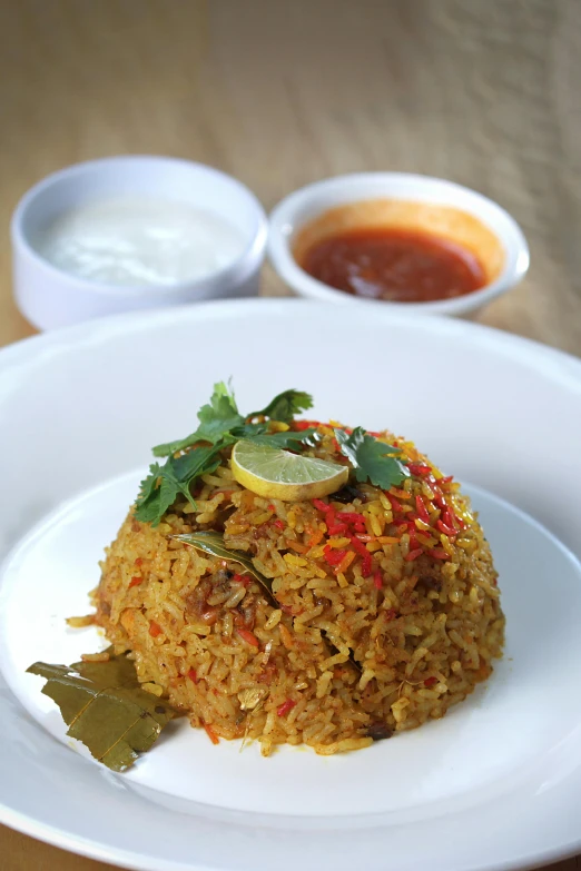 a close up of a plate of food on a table, by Basuki Abdullah, hurufiyya, spicy, rice, thumbnail, brown