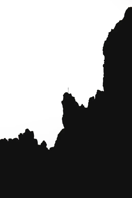 a silhouette of a person standing on top of a mountain, a minimalist painting, by Zsolt Bodoni, conceptual art, ansel!!! adams!!!. intricate, /r/earthporn, climbing up a cliffside, spires