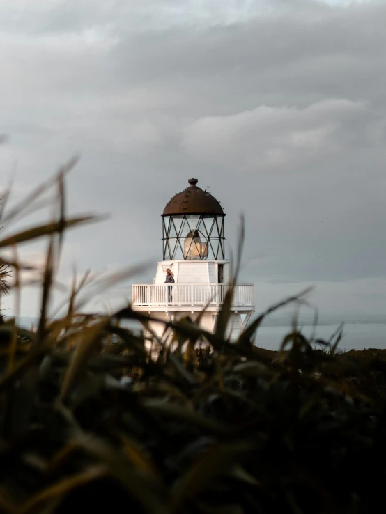 a lighthouse surrounded by tall grass on a cloudy day, by Jesper Knudsen, unsplash contest winner, zoomed in, high lights, maryport, lantern light besides