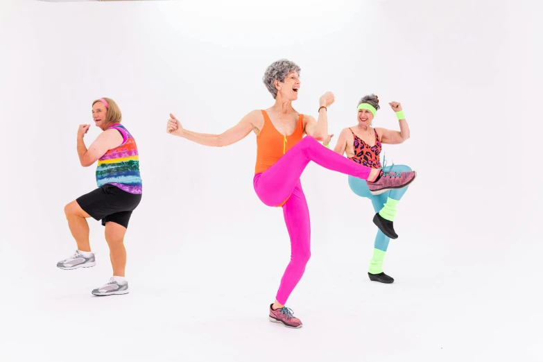 a group of women doing zumba zumba zumba zumba zumba zumba zumba zumba zumba zumba zumba zu, an album cover, by Pamela Drew, pexels, two skinny old people, set against a white background, 🐋 as 🐘 as 🤖 as 👽 as 🐳, eighties-pinup style