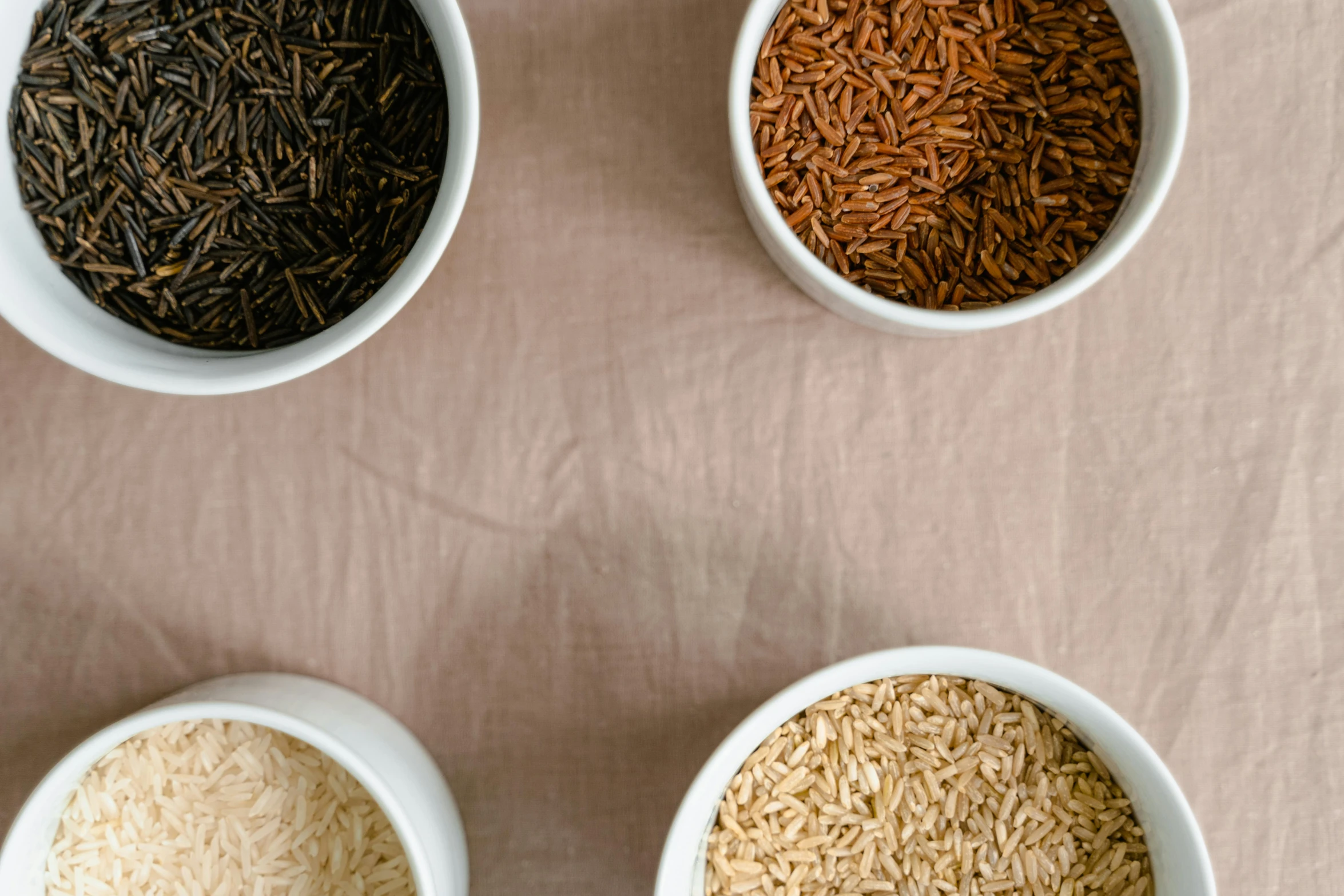 four bowls filled with different types of rice, trending on pexels, renaissance, muted brown, thumbnail, 3 4 5 3 1, botanicals