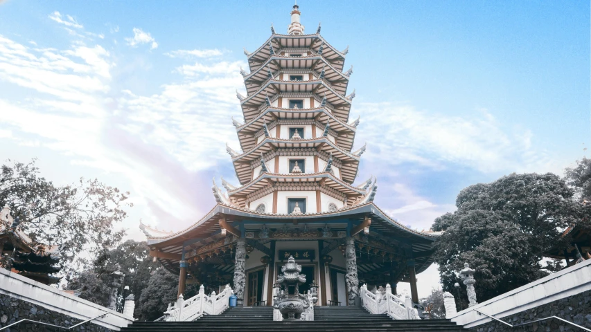 a very tall pagoda sitting in the middle of a park, pexels contest winner, art nouveau, guangjian, avatar image, puṣkaracūḍa, square