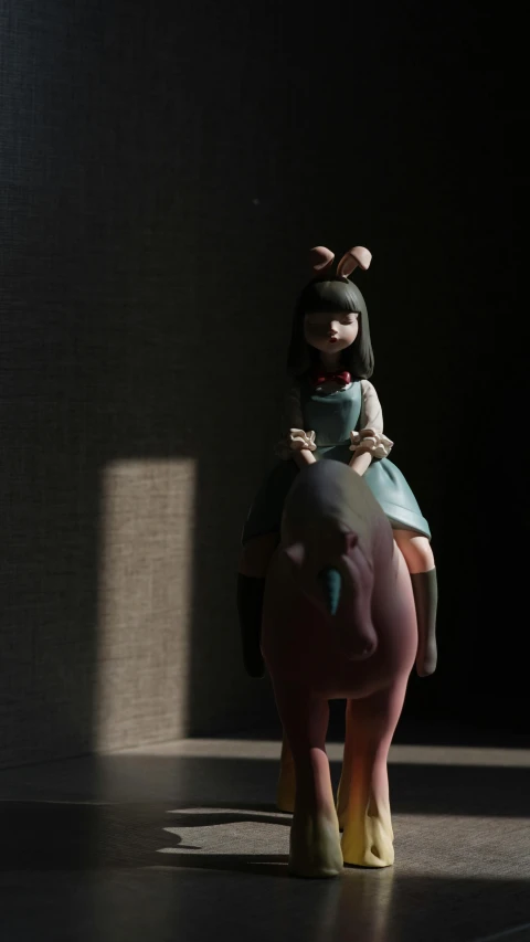 a figurine of a girl riding a horse, by Tooth Wu, unsplash, conceptual art, small loli girl, soft shadow, beautiful mouse - girl, made of glazed