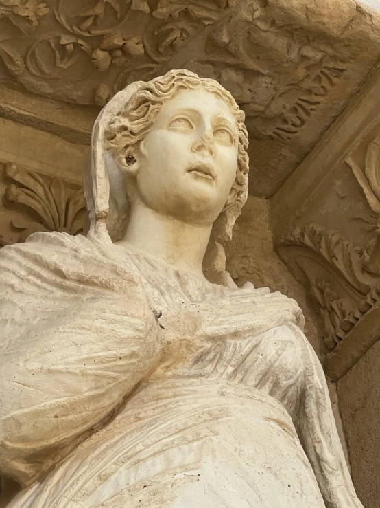 a close up of a statue of a woman, roman architecture, alexandria\'s genesis, large friendly eyes, inside a marble