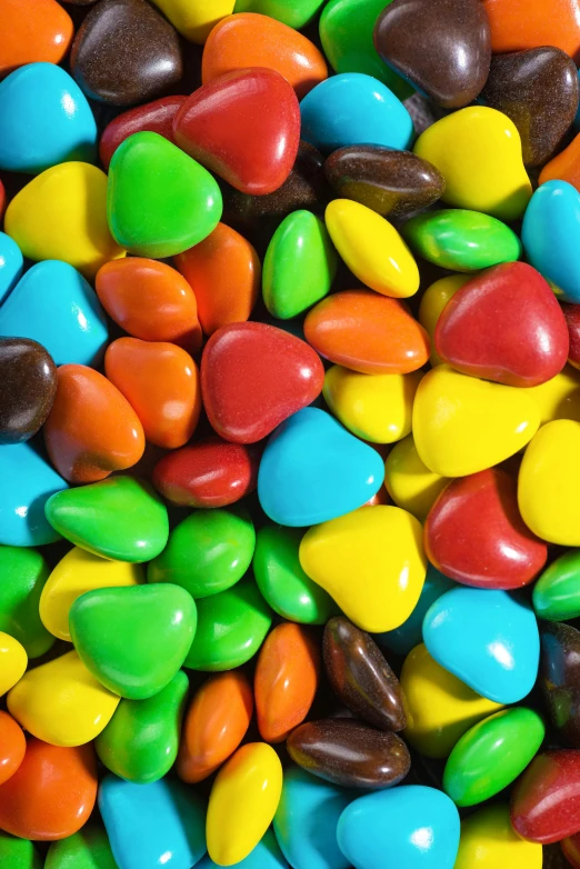 a pile of colorful skittles sitting on top of each other, an album cover, inspired by Damien Hirst, trending on pexels, pop art, brown, heart, cone shaped, madagascar