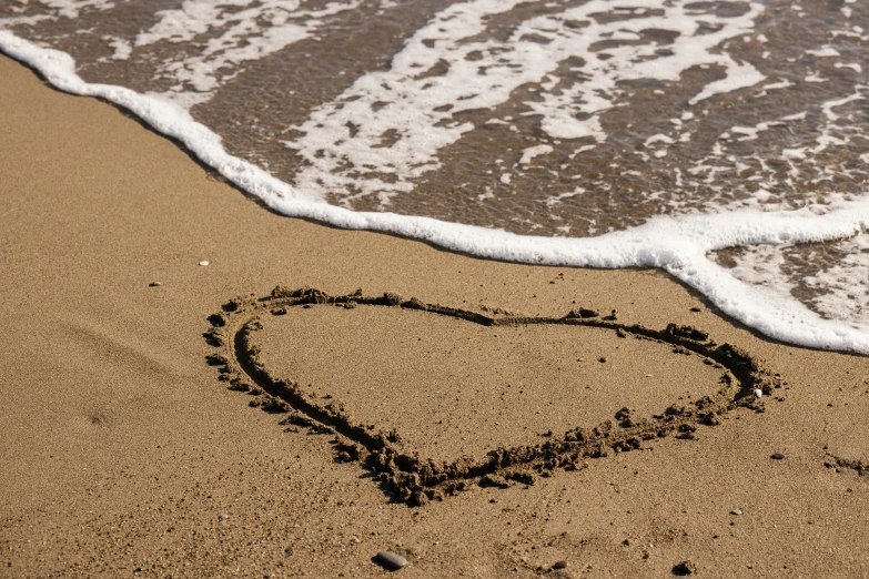 a heart drawn in the sand on a beach, pexels, fan favorite, profile picture, high resolution, sea foam