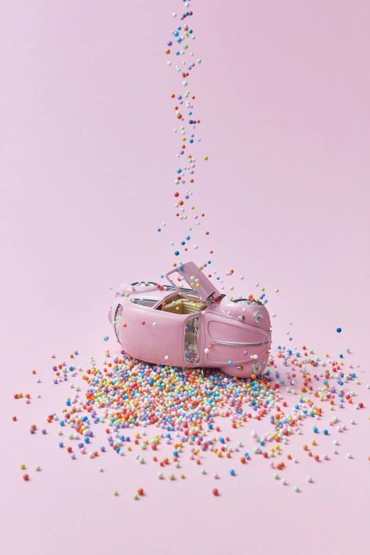 a pink shoe sitting on top of a pile of sprinkles, a picture, trending on pexels, conceptual art, in a crashed spaceship, blimp, shot with sony alpha 1 camera, promotional image