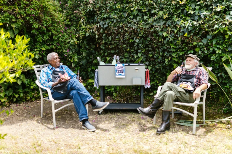 a couple of men sitting next to each other, barbecue, grandfatherly, los angeles 2 0 1 5, fan favorite