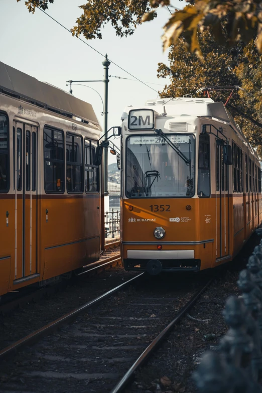 a couple of trains that are sitting on the tracks, pexels contest winner, viennese actionism, street tram, 🚿🗝📝