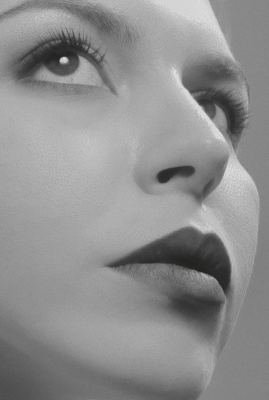 a black and white photo of a woman's face, inspired by Peter Basch, hyperrealism, beautiful lips, monochrome 3 d model, profile image, pale skin