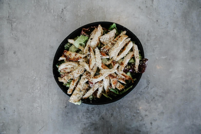 a close up of a plate of food on a table, profile image, westside, salad, full product shot