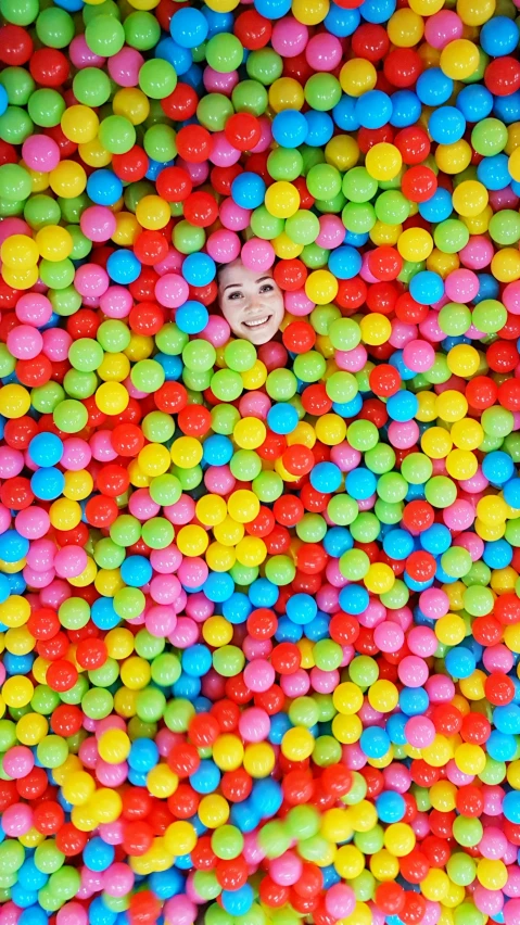 a person in a ball pit with lots of colorful balls, pexels, smiling down from above, square, dilraba dilmurat, getty images