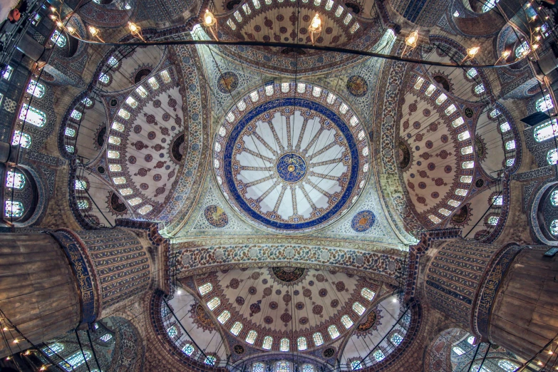 a picture of the inside of a building, a mosaic, by Meredith Dillman, unsplash contest winner, art nouveau, with beautiful mosques, 2 5 6 x 2 5 6, fan favorite, blue