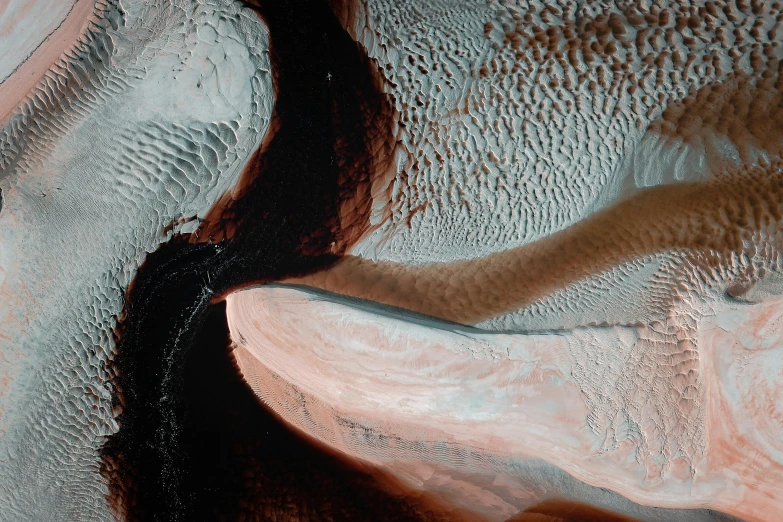 an aerial view of a river running through a desert, inspired by Anna Füssli, trending on unsplash, space art, ice cave, mars black, thumbnail, intricate environment - n 9