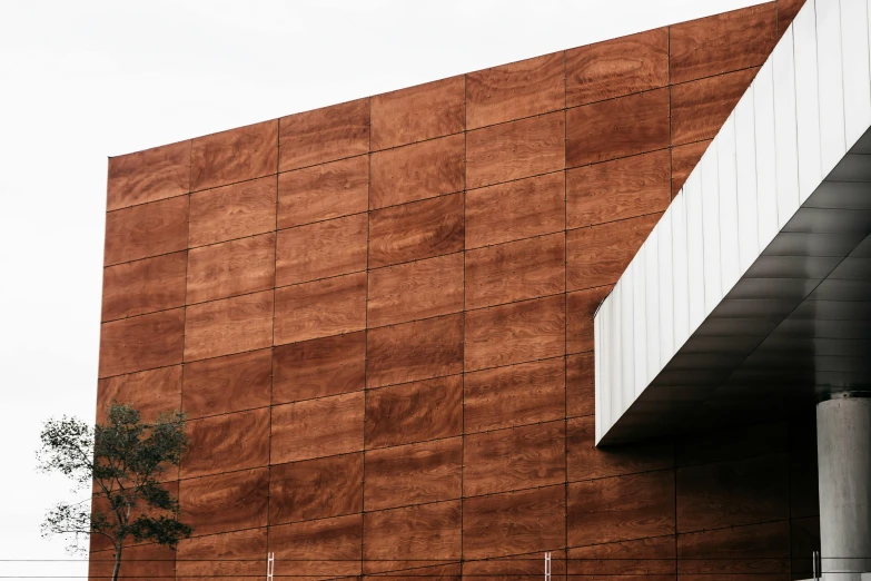 a car is parked in front of a building, inspired by David Chipperfield, pexels contest winner, modernism, wood panels, eucalyptus, chile, perfectly tileable