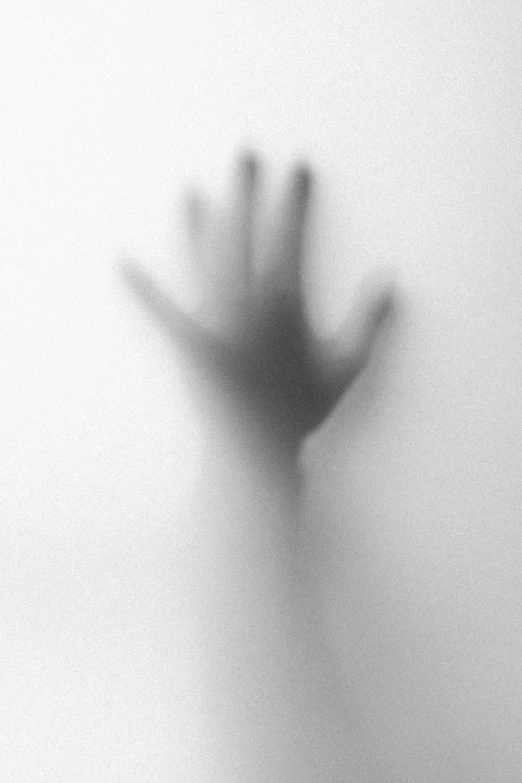 a close up of a person's hand behind a frosted glass, a black and white photo, by Jan Rustem, conceptual art, ghostly mist, ffffound, arms raised, silhuette