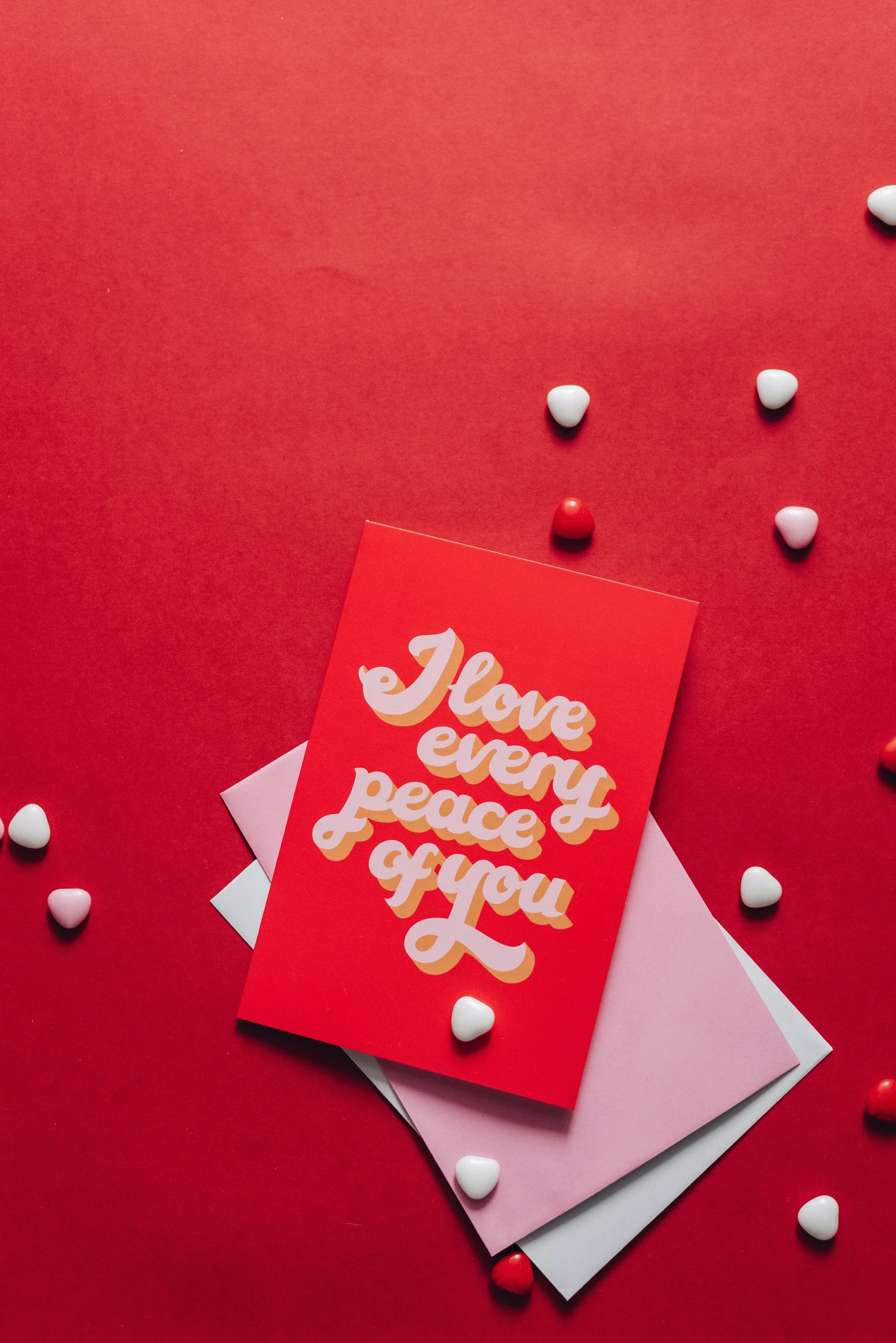 valentine's day card with hearts on a red background, by Julia Pishtar, pexels, graffiti, everything is made of candy, peace, flatlay, matte print