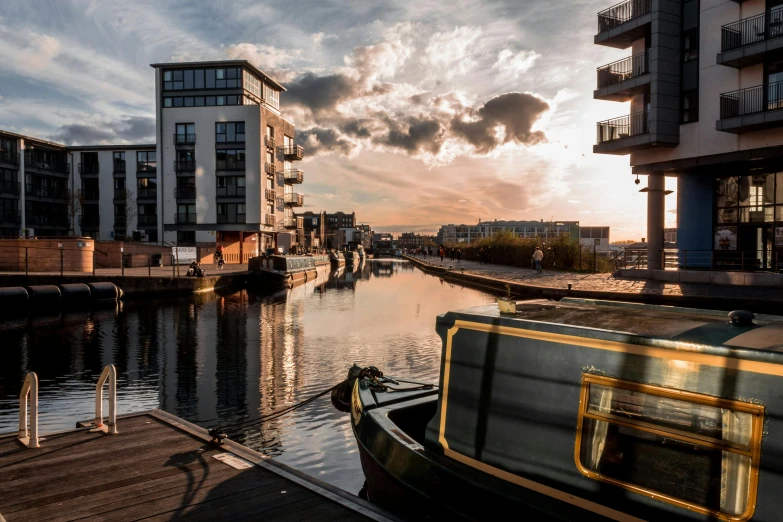 a boat that is sitting in the water, by Anson Maddocks, pexels contest winner, canals, regeneration, late afternoon, eva elfie