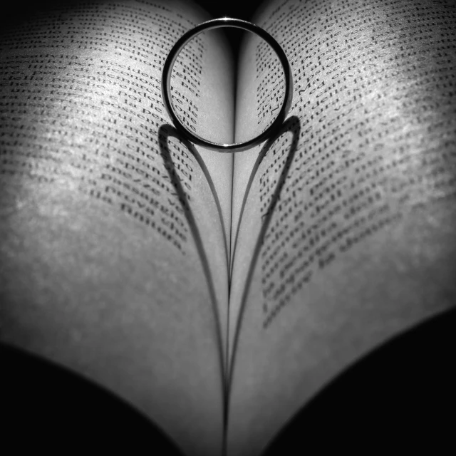 a ring sitting on top of an open book, an album cover, by Kristian Kreković, flickr, romanticism, hearts symbol, sebastiao salgado, gothic harts, hook as ring