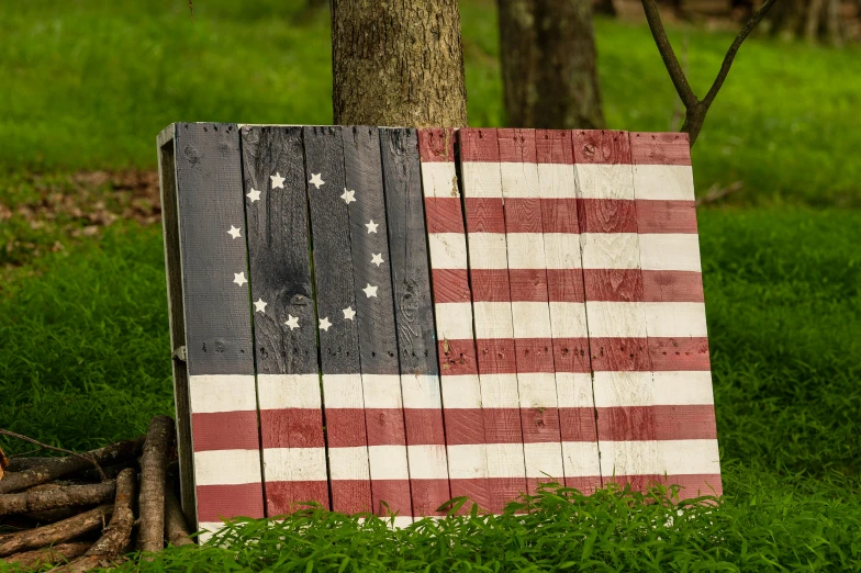 a piece of wood with an american flag painted on it, inspired by Patrick Henry Bruce, outdoor, medium, fan favorite, pallet