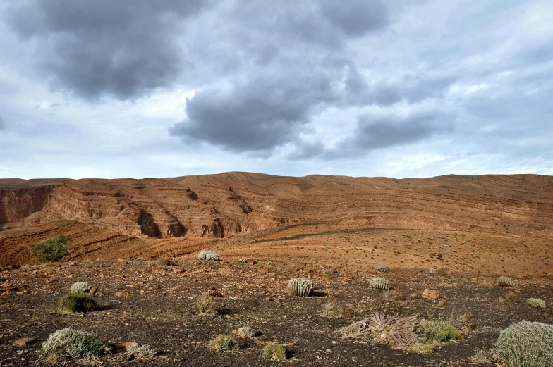 a desert landscape under a cloudy sky, les nabis, ochre, nature photo