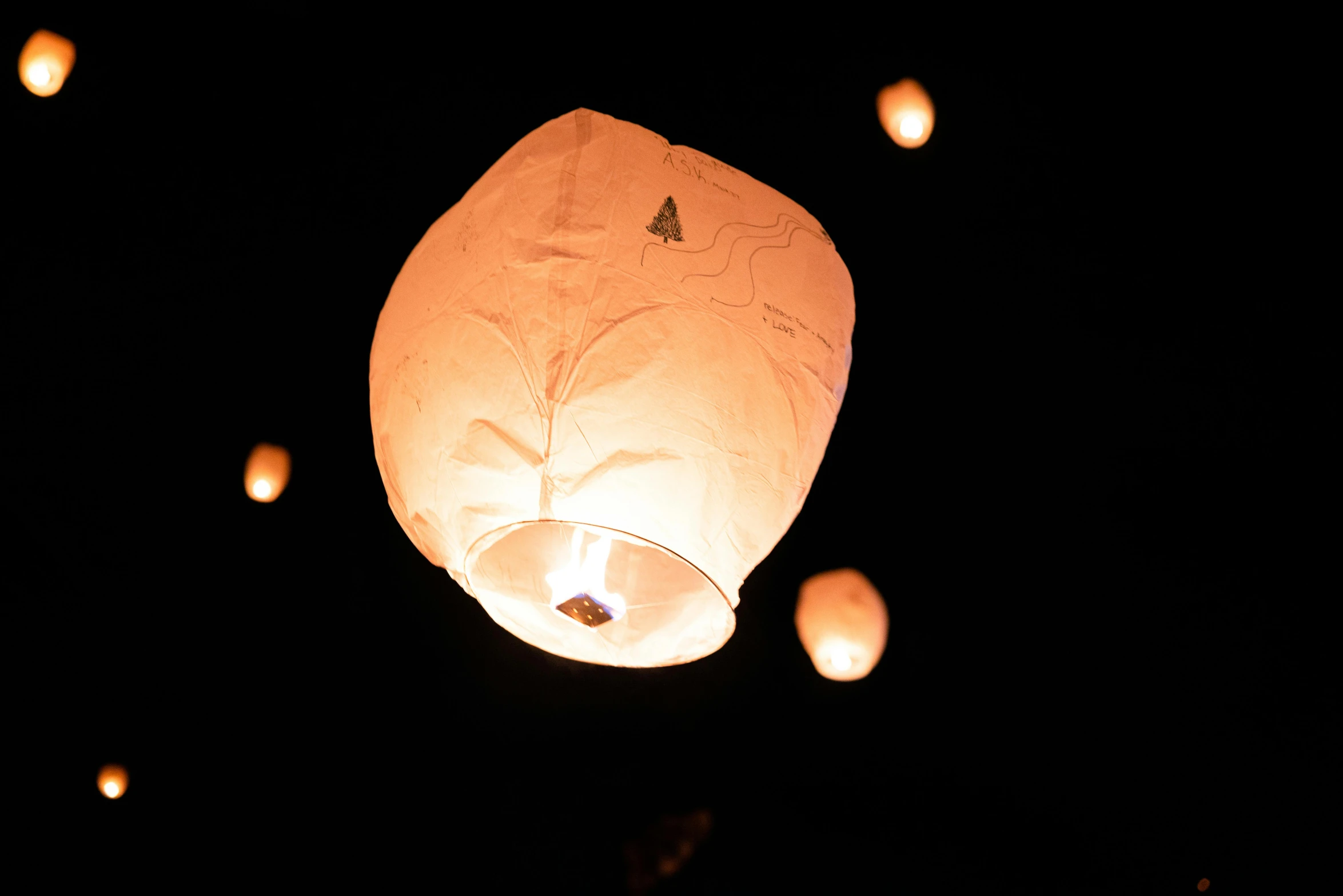 a bunch of paper lanterns floating in the air, an album cover, pexels, hurufiyya, lantern candle, up-close, rectangle, ring lit