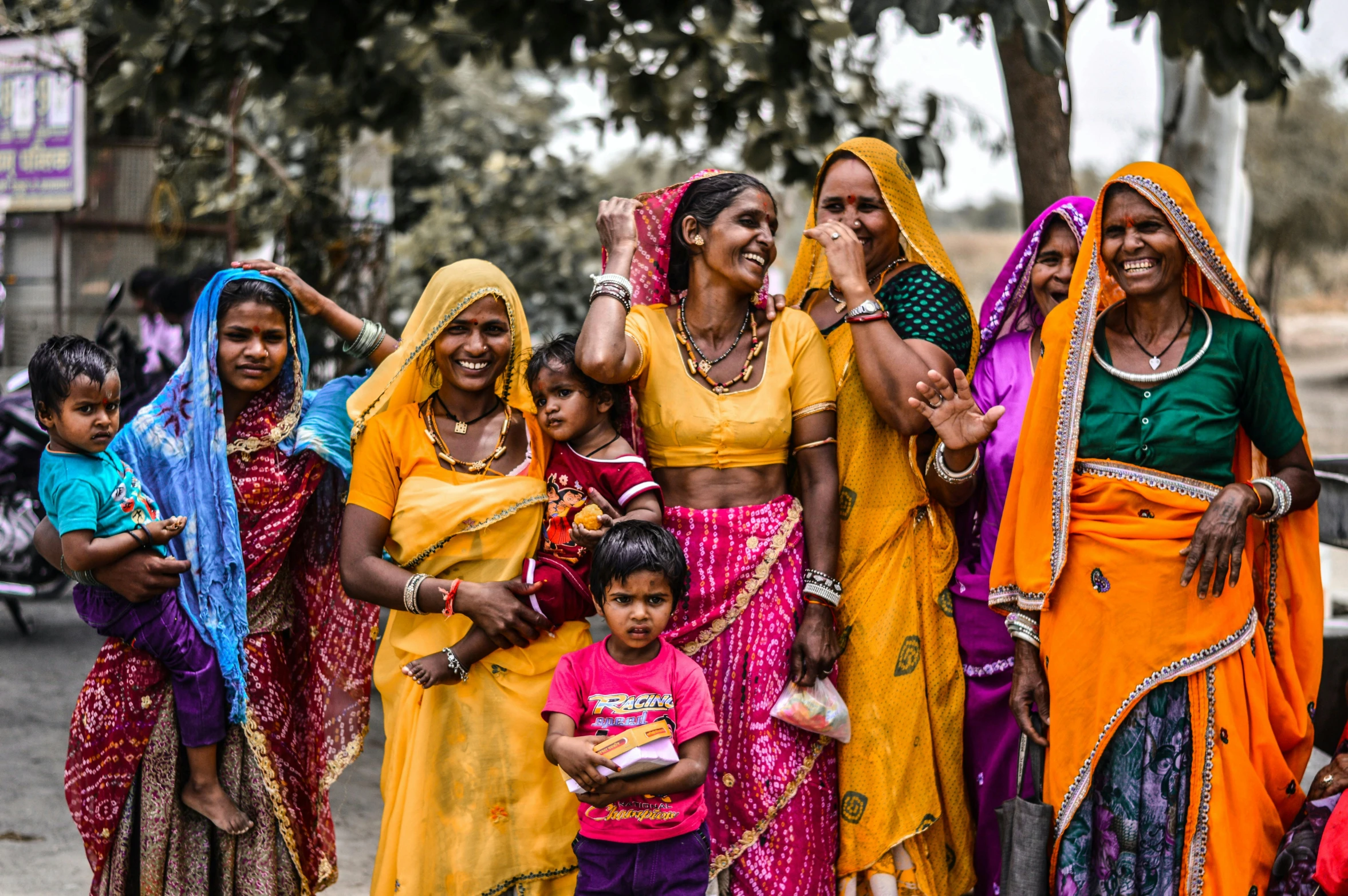 a group of women standing next to each other, by Julian Hatton, pexels contest winner, samikshavad, cheerful colours, with village, avatar image, instagram photo