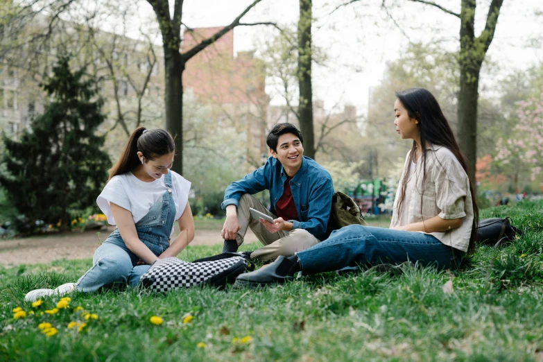 a group of people sitting on top of a lush green field, at college, abcdefghijklmnopqrstuvwxyz, evan lee, in a city park