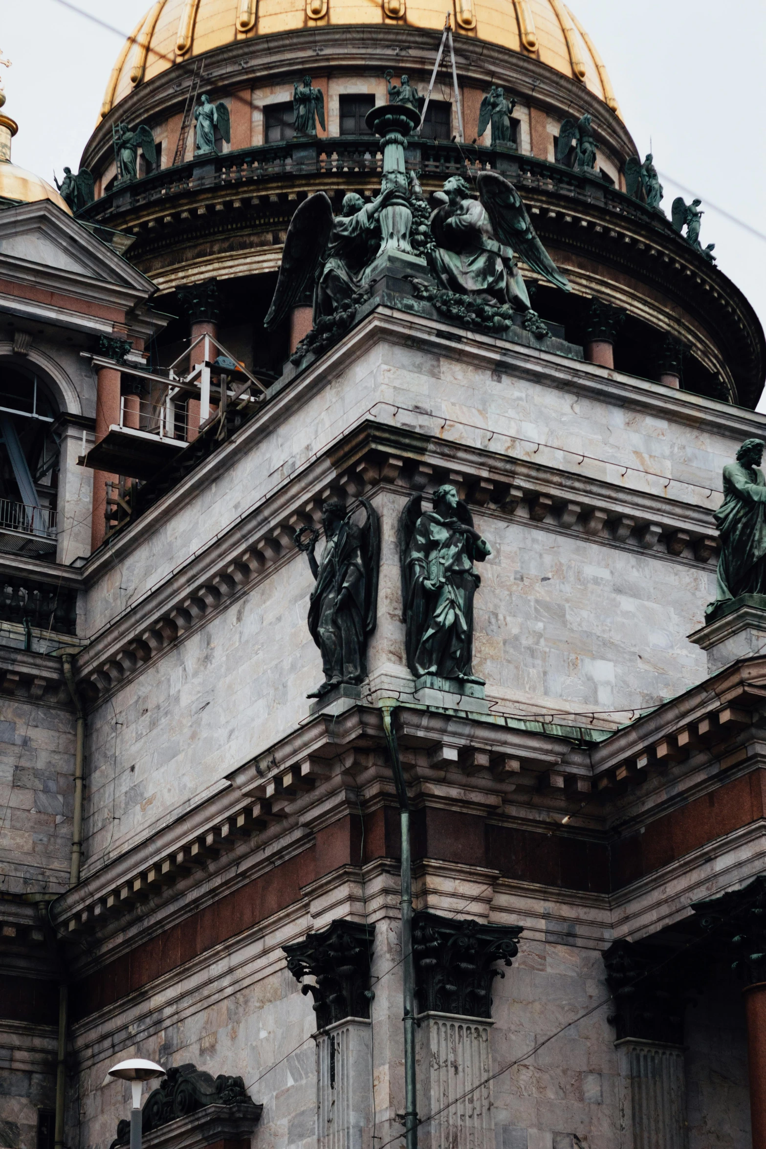 a clock that is on the side of a building, a statue, inspired by Abraham van den Tempel, baroque, domes, moody details, with great domes and arches, high-body detail