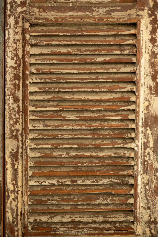 an old wooden shutter with peeling paint on it, by David Simpson, renaissance, charts, 2010s, brown, medium close - up