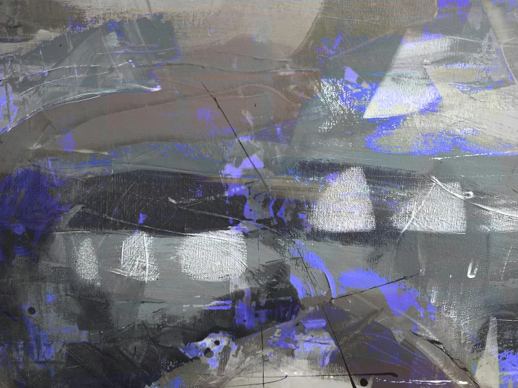 a painting of a car parked on the side of the road, a digital painting, inspired by Cleve Gray, lyrical abstraction, black and blue and purple scheme, close-up print of fractured, grey, 144x144 canvas