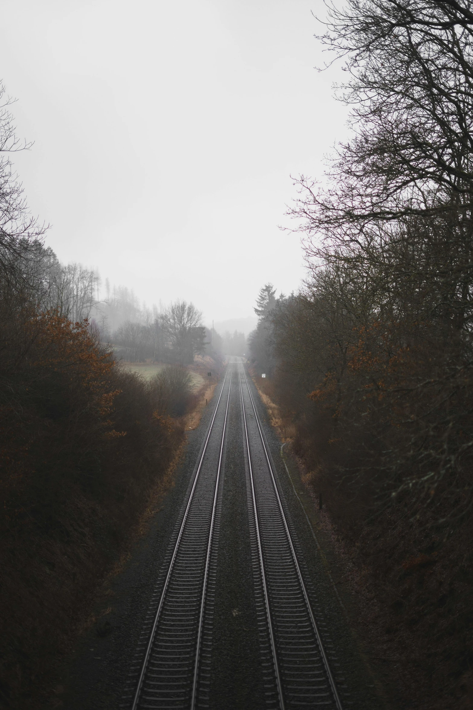 there is fog coming in from behind the train tracks