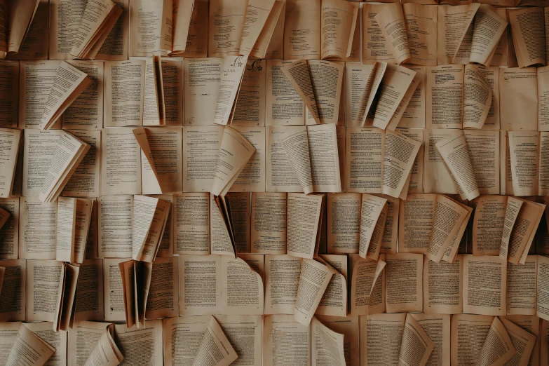 a bunch of books stacked on top of each other, pexels contest winner, happening, wallpaper aesthetic, made of paper, brown, passages