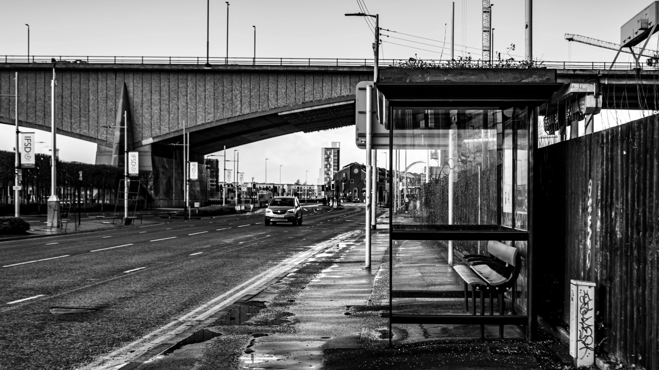 black and white pograph of a city street