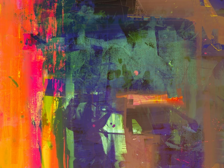a painting of a man standing in front of a building, inspired by Richter, lyrical abstraction, digital art - n 9, multi - coloured, close-up print of fractured, 144x144 canvas