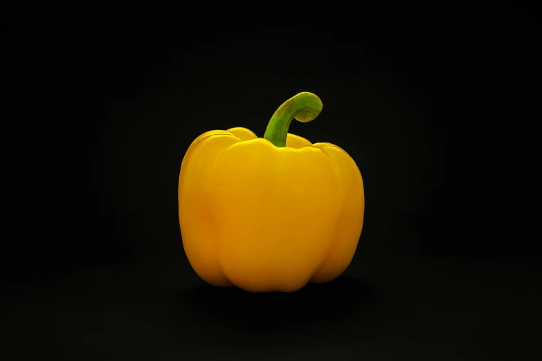 a yellow bell pepper on a black background, inspired by Robert Mapplethorpe, 15081959 21121991 01012000 4k, detailed product photo, monster doré, light yellow