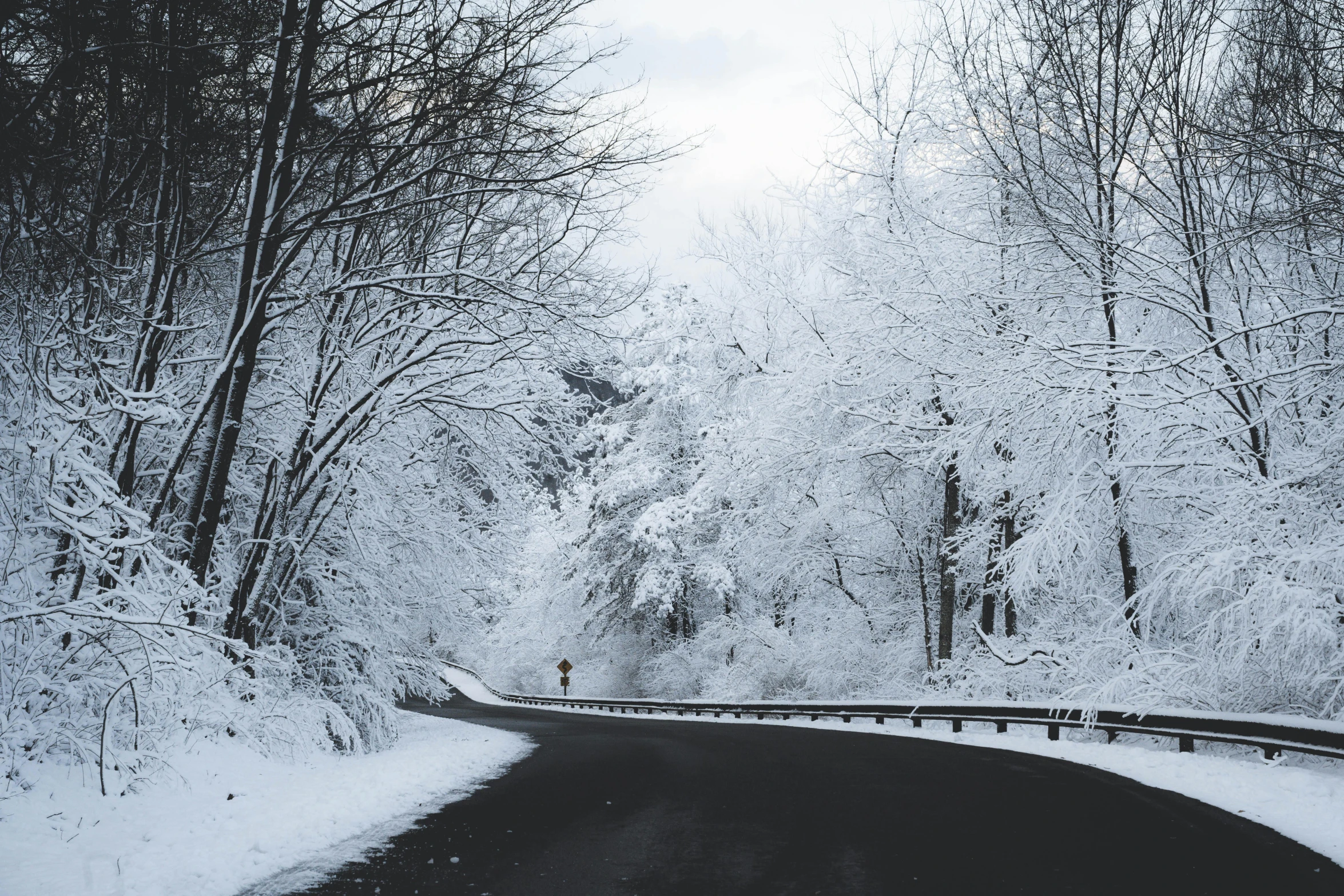 a black and white photo of a snowy road, pexels contest winner, cold colors, awww, 5k, in karuizawa