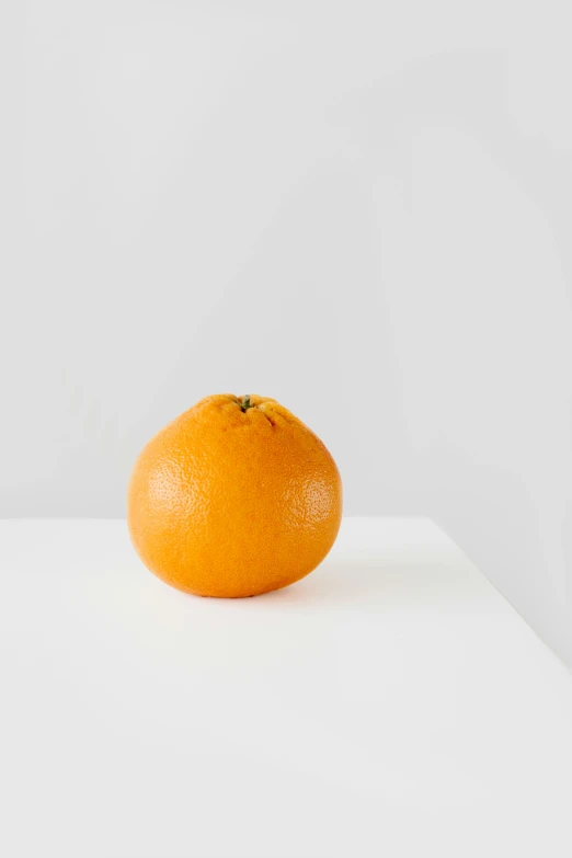 an orange sitting on top of a white table, by Gavin Hamilton, looking to the side off camera, full product shot, sentient fruit, profile image