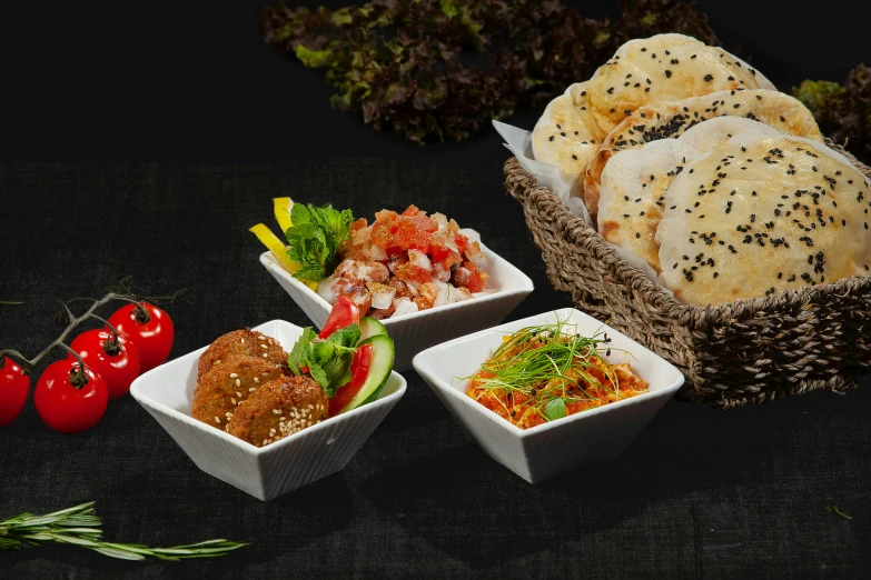 a table topped with bowls filled with different types of food, detailed product image, medium shot angle, thumbnail, genzoman