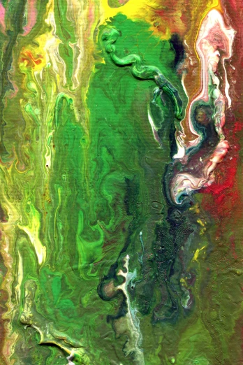 an abstract painting with green and red colors, a detailed painting, flickr, abstract liquid, earth colors, rainbow drip paint, alien colorful greenery