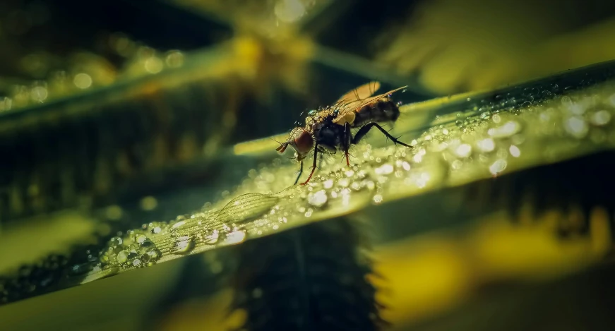 a close up of a fly on a blade of grass, pexels contest winner, hurufiyya, plant sap, cinematic. by leng jun, 🦩🪐🐞👩🏻🦳, hd wallpaper